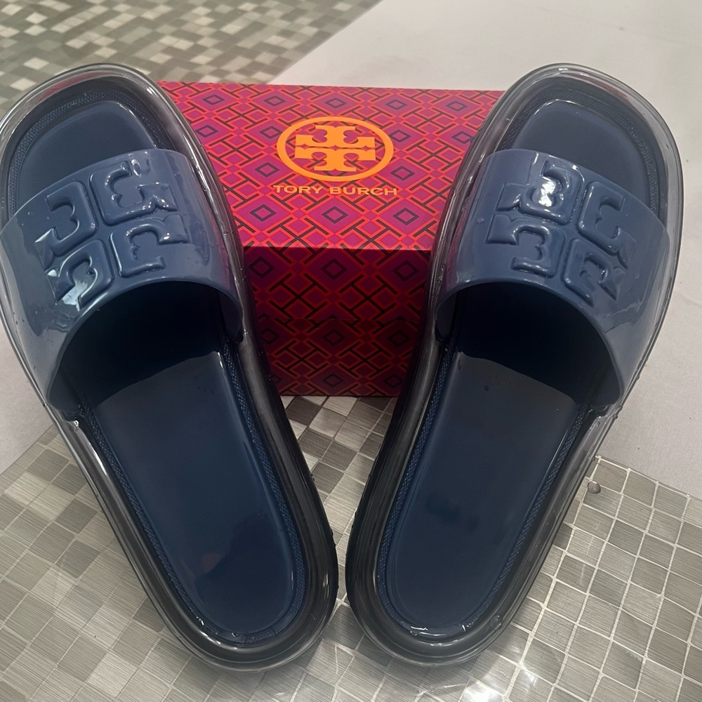Tory Burch Navy Slide Sandals